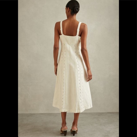 NWT Reiss Clarice Linen Broderie Midi Dress in Ivory - Picture 2 of 10